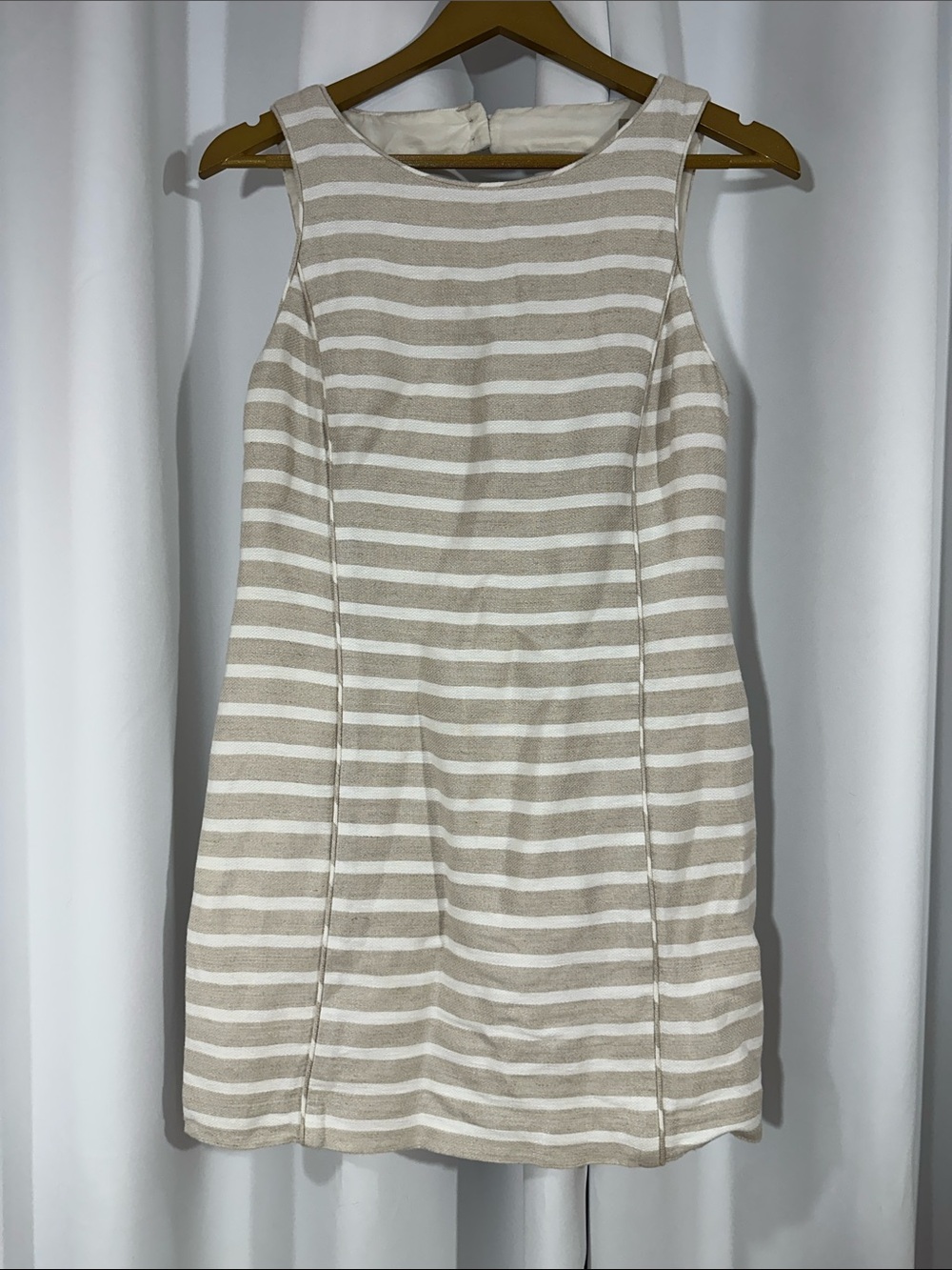 Banana Republic Petite Striped Mini Shift Dress Size 8P Beige Ivory Sleeveless